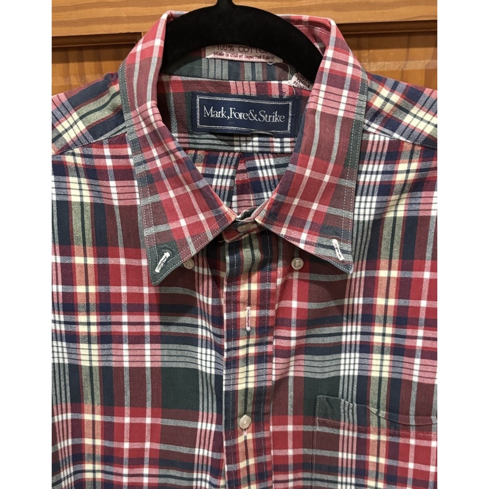 Vintage Preppy Mark Fore And Strike Tartan Plaid 100% Button Down Shirt Large